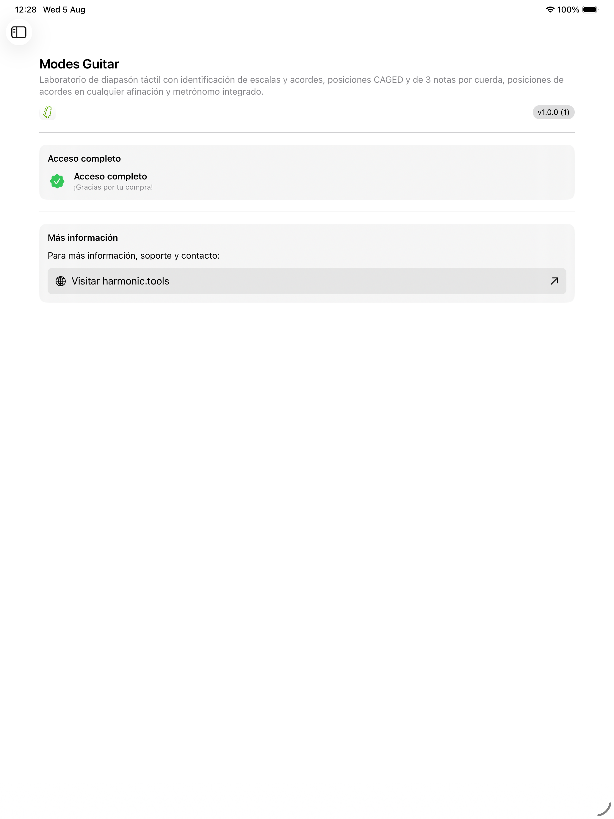Pantalla Acerca de en iPad
